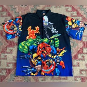 Vintage 2002 Marvel comics x men avengers all over print XL button up NWT